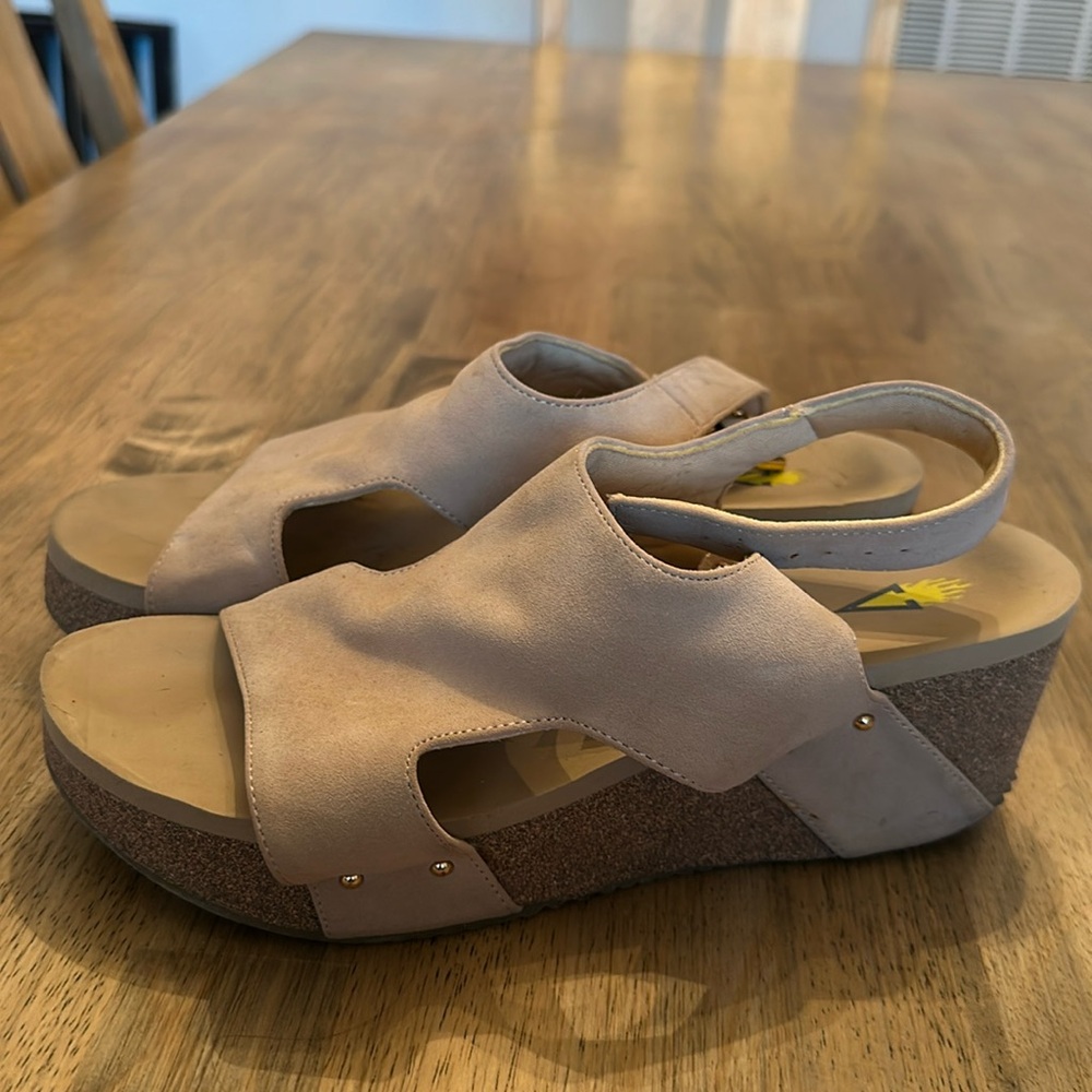 Volatile Blush Suede Slingback Wedge Sandals